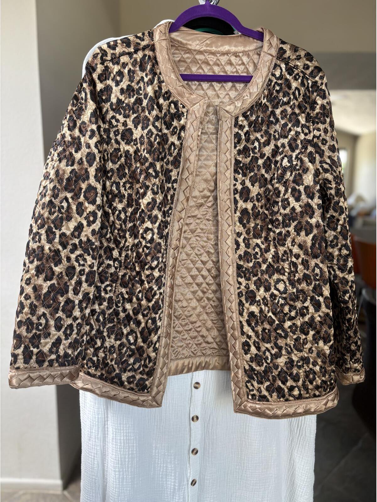Reversible Leopard Print Quilted Jacket With Satin Trim Large